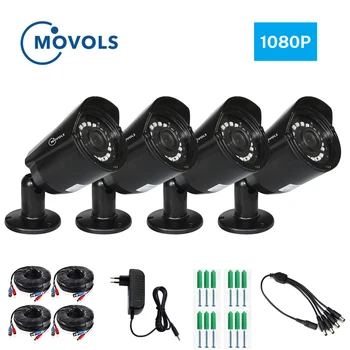 

Movols 4 PCS Video surveillance camera 1080P AHD security camera with 60ft CCTV BNC & DCplug Cable waterproof Bullet camera