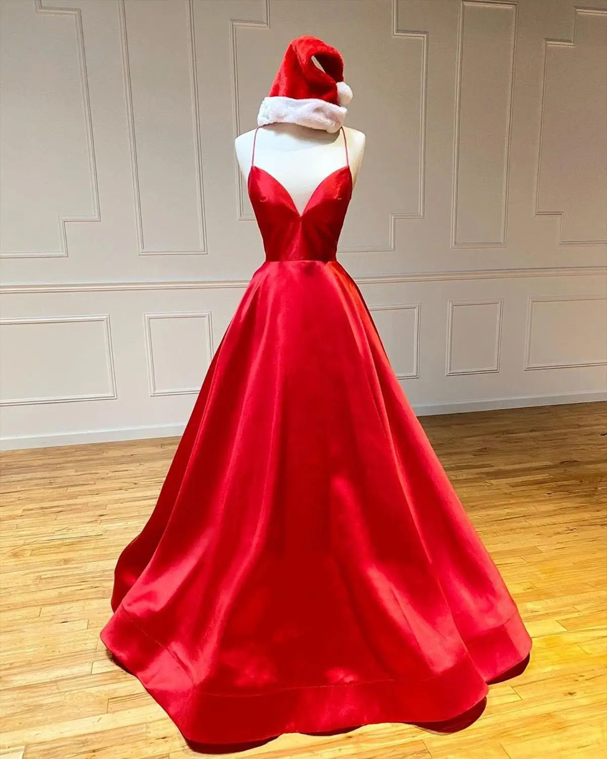 Красный HONGFUYU Robe De Soiree красные А-образные вечерние платья для выпускного вечера Длинные Спагетти ремни vestidos de fiesta largos elegantes de gala сатин - Цвет: Красный