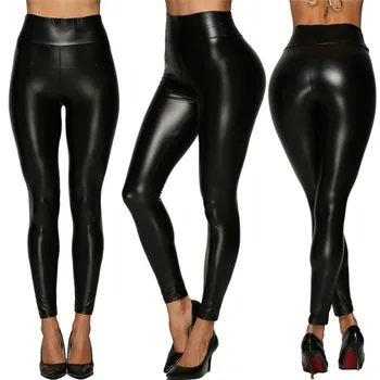 

VISNXGI Black Summer PU Leather Pants Skinny Legging Wet Look Faux Leather Leggings High Waist Shiny Pants Plus Size Jeggings