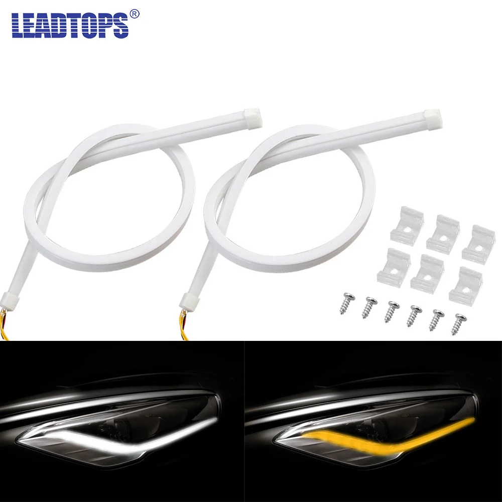 

Daytime Running Light Ultra fine Dual color 60cm DRL Flexible Soft Tube silicone Car LED Strip White Turn signal Yellow Flowing