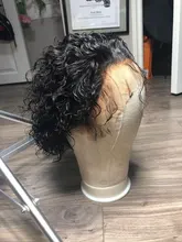 Beeos-peluca corta con rulos de corte Pixie 250%, 4x4, pelucas de cabello humano brasileño Remy, cabello humano de 8 pulgadas prearrancado con pelo de bebé