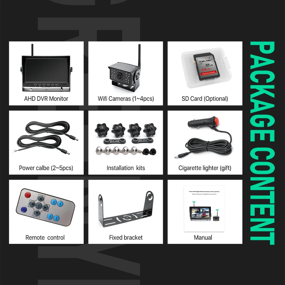 Wireless Truck DVR Monitor AHD 720P High Definition Night Vision Reverse Backup Recorder Wifi Camera 7 inch For Bus Car GreenYi monitor display car parking monitor