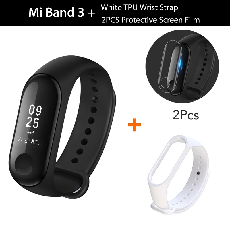 Add White Strap Xiaomi mi-браслет 3 Xiomi монитор сердечного ритма Bluetooth 4,2 Xao mi умный спортивный браслет OLED mi band 3 Smartband mi band 3 - Цвет: Add White Strap