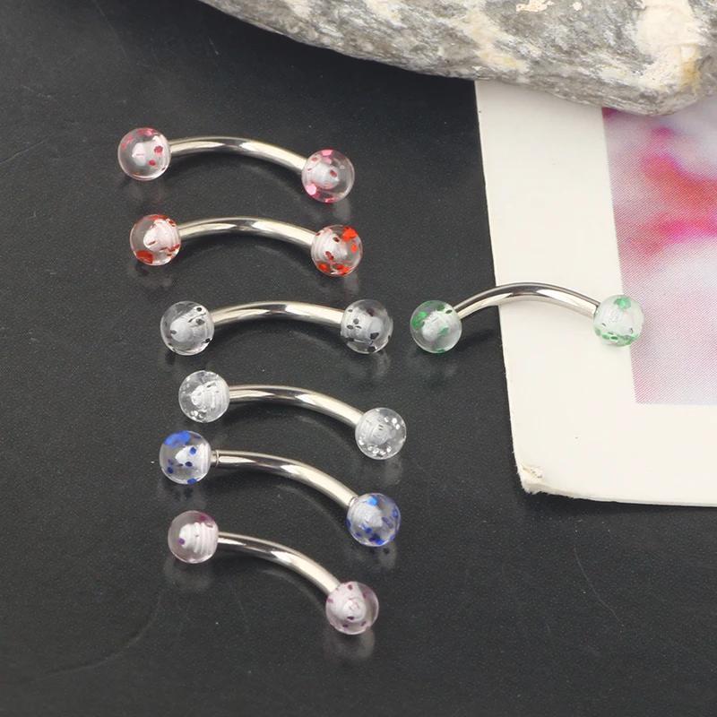 Eyebrow Rings 16g Curved Barbell Eyebrow Piercing Stainless Steel Daith Rook Earring Piercing Body Jewlery 8mm Glitter Acrylic