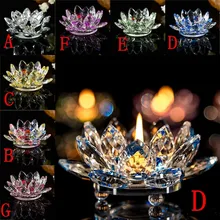 Handcrafts Crystal Lotus Flower Candlesticks Glass Tealight Candle Holders Ornament Buddhist supplies Home Decor 60mm
