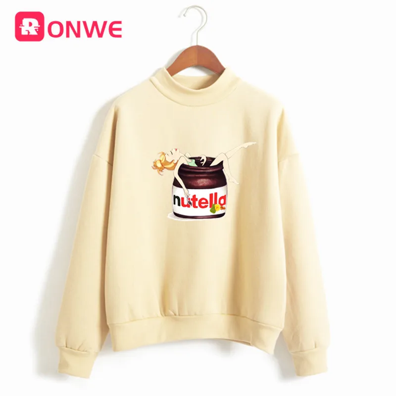 T138B-kahaki Женская толстовка Nutella Kawaii 90s Harajuku Ullzang, модная женская зимняя флисовая Толстовка Harajuku Kpop, рождественский подарок - Цвет: T138B-kahaki