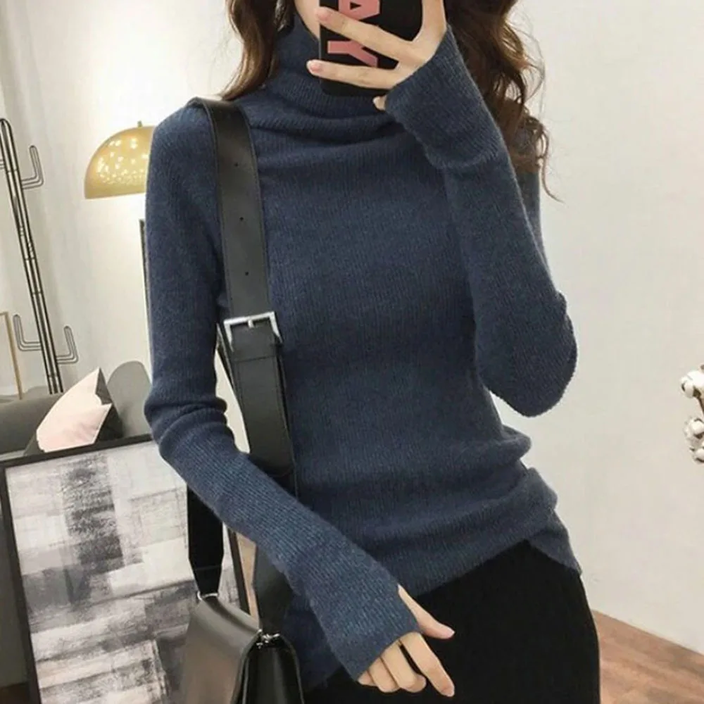 

Turtleneck Sweaters For Women 2020 Winter Autumn Korean Retro Simple Commuter Style Pullover Longsleeve Solid Color Sweaters