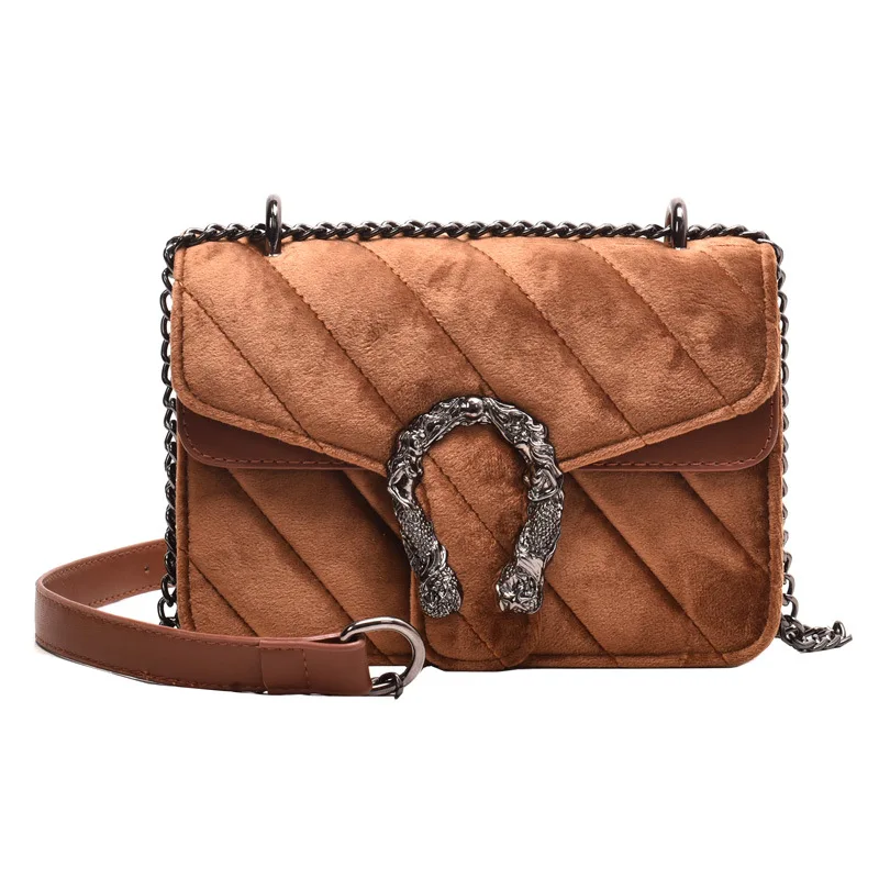

Autumn And Winter Retro Small Bag Women's 2019 New Style Fashion Velvet Embroidery Shoulder Bag Korean-style Popular Chain Shoul