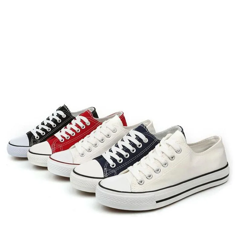 Zapatillas de deporte de lona para hombre y mujer, zapatos informales clásicos Unisex para monopatín, calzado duradero con cordones, color blanco, negro y sólido, novedad
