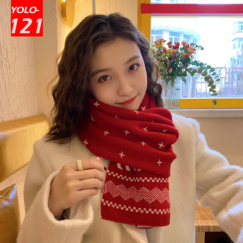 Bufanda de lana de punto para mujer, bufanda de invierno con copos de nieve  de alce y Navidad, cálida, color rojo, Otoño e Invierno|Sets de bufandas de  mujer| - AliExpress