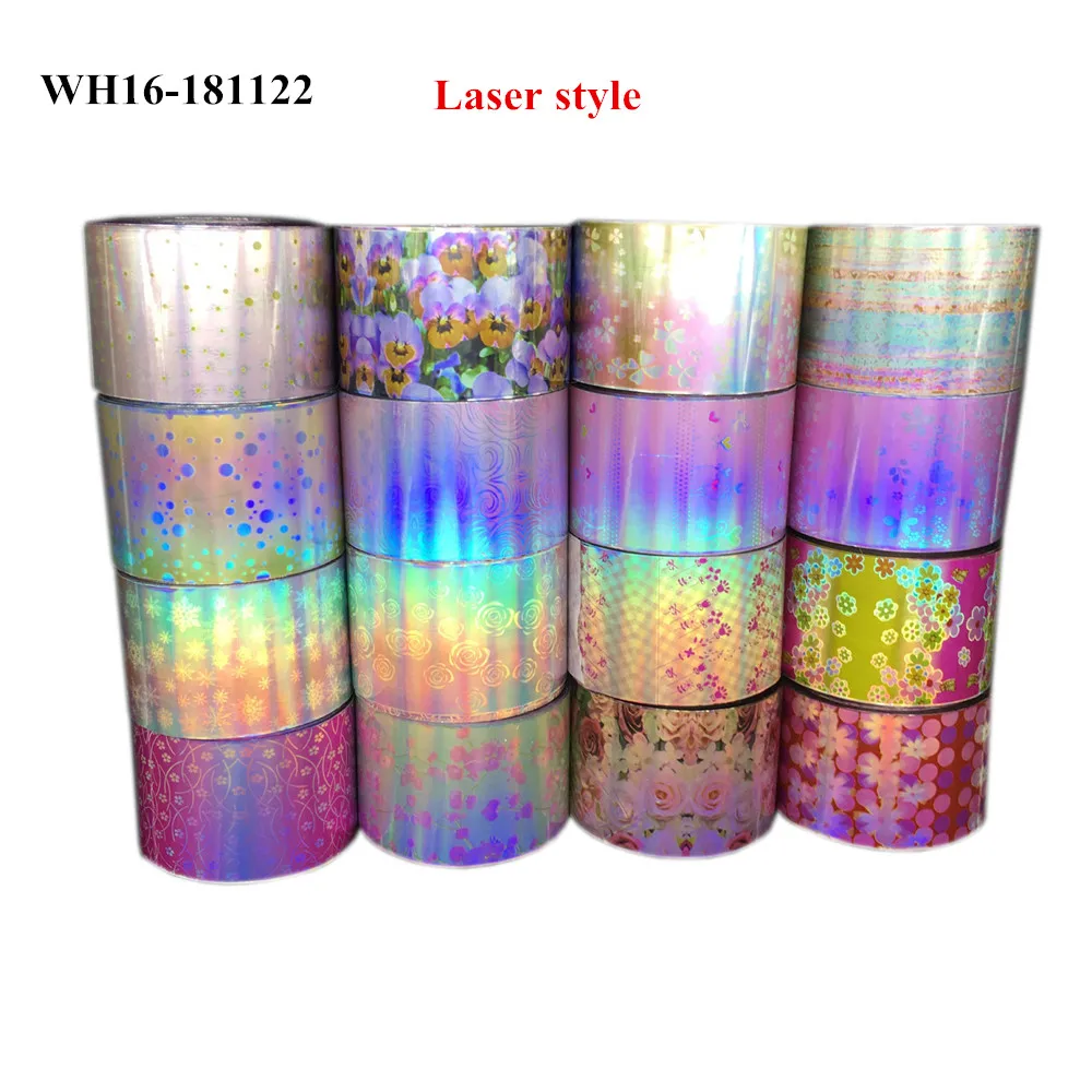 WH16-181122 Laser 16 рулонов Фольга для ногтей смешанный цветочный DIY лазерные наклейки для ногтей переводные наклейки для ногтей художественные украшения аксессуары 120 м* 4 см - Цвет: WH16-181122 Laser