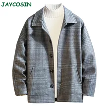 JAYCOSIN, Мужская одежда,, клетчатые куртки с принтом, пальто, модный длинный рукав, отложной воротник, Тренч, пальто для мужчин, Осень-зима 1125