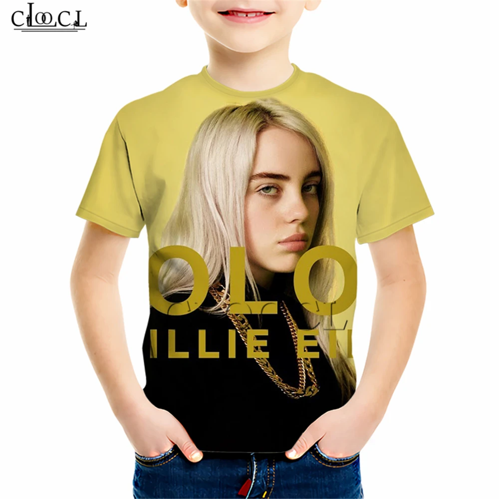 Подростковая Детская футболка с 3D принтом «Love Idol Genius Music Girl Billie Eilish», уличная одежда для мальчиков и девочек, повседневные топы для скейтборда - Цвет: Kids T shirt 15