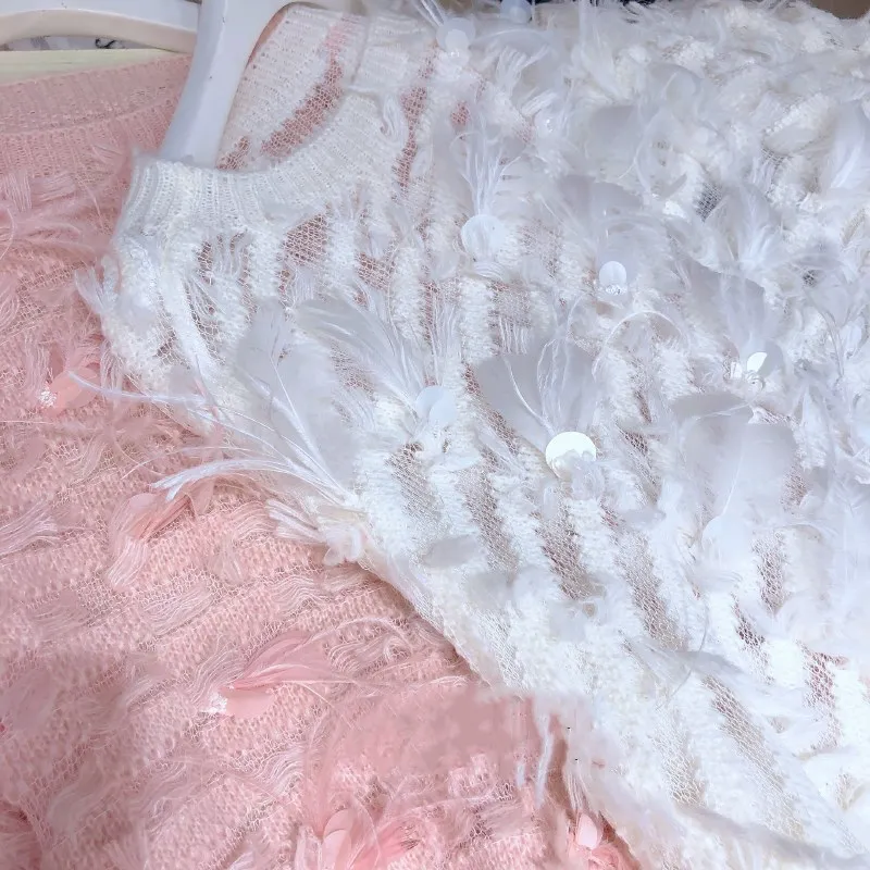 WHITNEY WANG осень мода уличная перья кисточкой свитер женский джемпер sueter mujer invierno