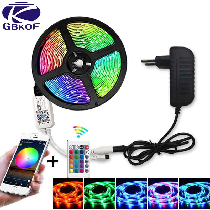 

SMD 5050 2835 DC12V rgb String Diode Flexible Ribbon 5m 10m 15m WiFi LED Strip Light RGB Waterproof WiFi Contoller+Adapter plug
