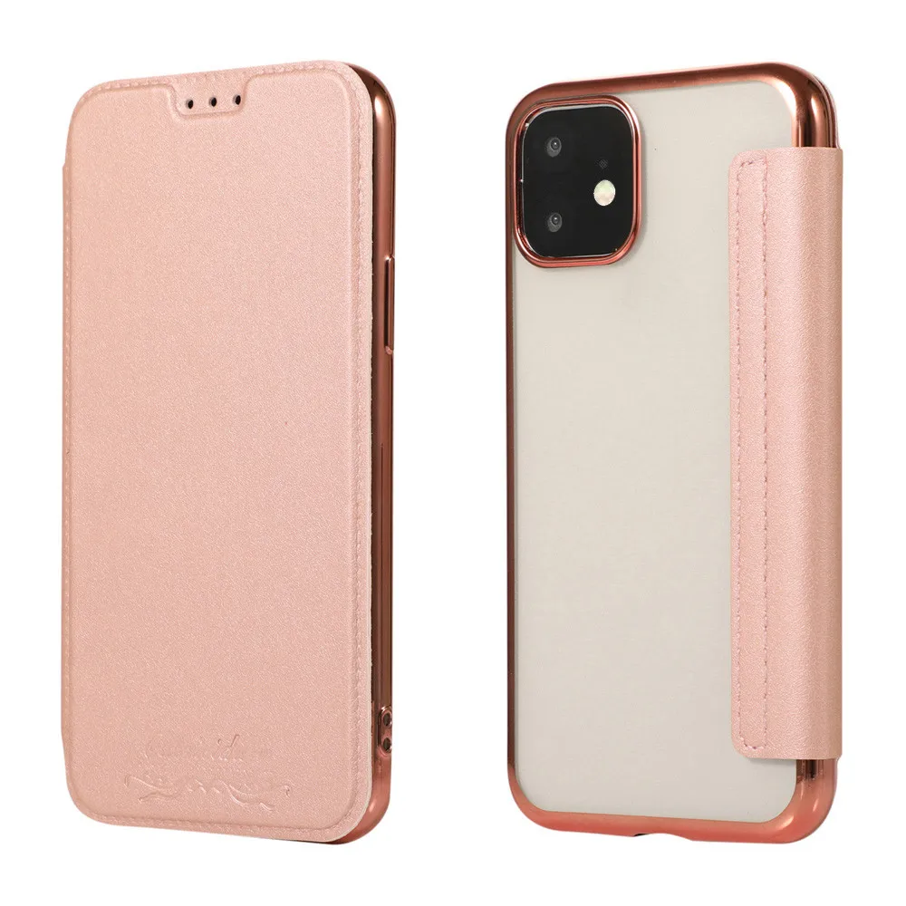 Чехол для Iphone 11 6,1 дюймов, тонкий кожаный чехол-кошелек с откидной крышкой, силиконовый прозрачный чехол для карт, чехол для всего тела, бизнес-задняя крышка