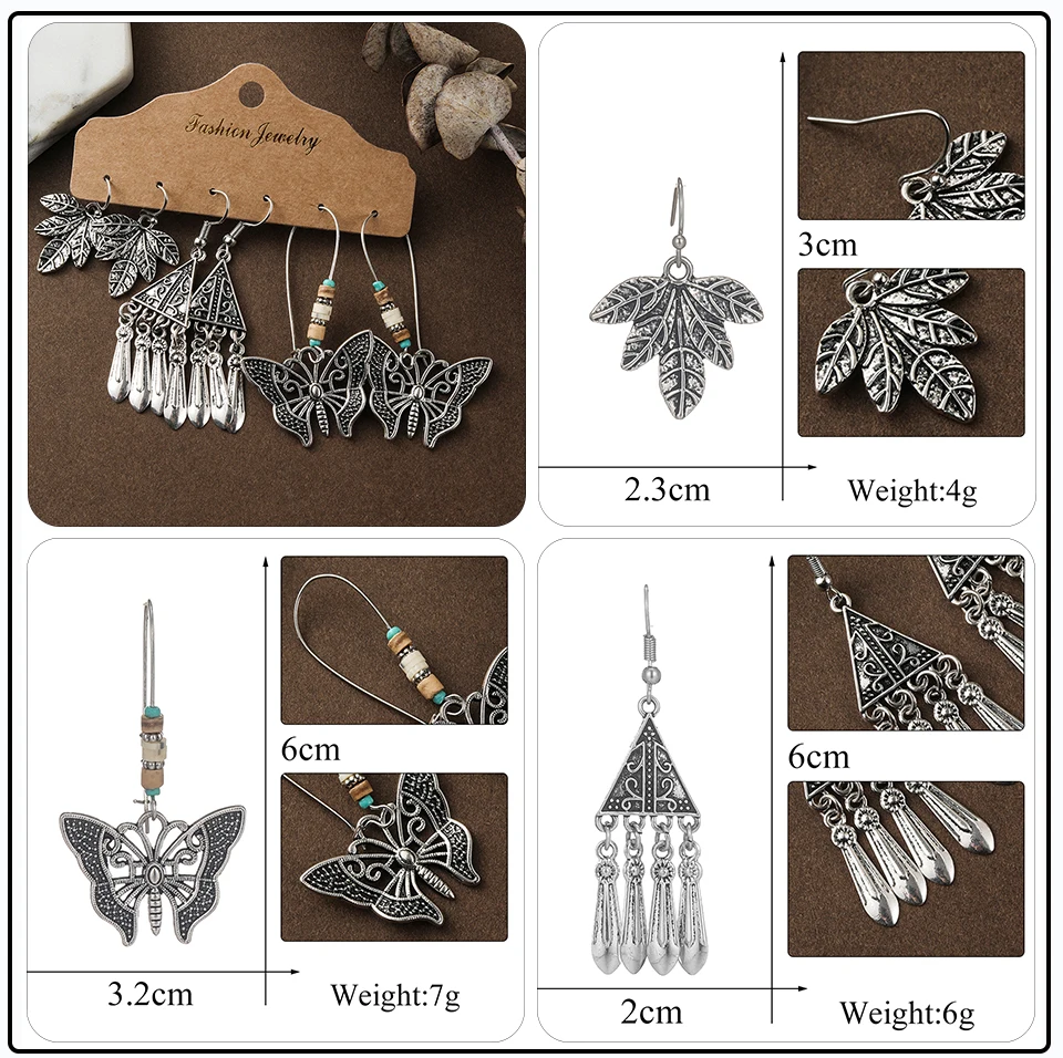 41 Style Silver Rose Gold Color Earrings Ethnic Bohemia Vintage Mixed Styles Long Leaf Big Round Circle Shell Shape Wooden Stones Beads Geometric Bronze Met (7)