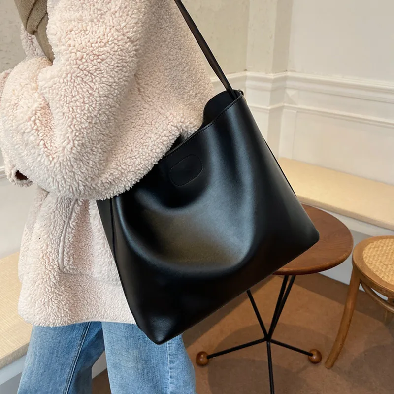 Bolsos de hombro negros grandes para mujer, bolso de hombro femenino informal diseñador, de cuero grande, bolso cruzado para mujer