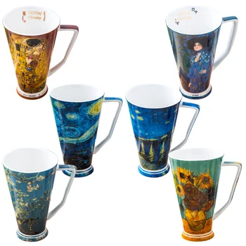 

Classic style Van Gogh design Fine bone china High V mug ceramic with gift box