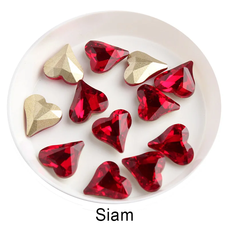 new 30 pcs nail art heart diamond jewelry 12x13mm pointed bottom shaped gems big Peach Heart Shap Diamond Nails Decorations