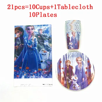 

21Pcs/41Pcs Plates Cups Tablecloth Girls kids Birthday Party Supplies Disney Frozen 2 Anna And Elsa Decoration Tableware Set