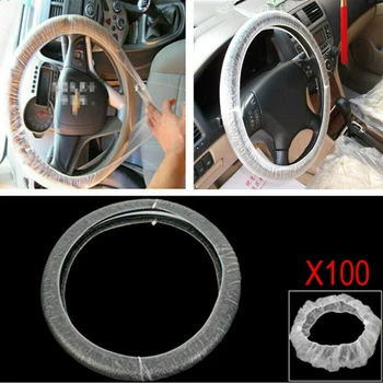 

100Pcs Universal Disposable Plastic Car Steering Wheel Cover Waterproof 30cm Dia
