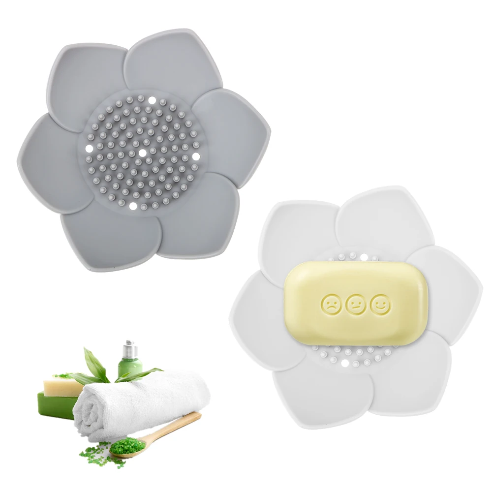 Silicone Lotus Shape Drain Soap Leak Soap Dish Bathroom Storage