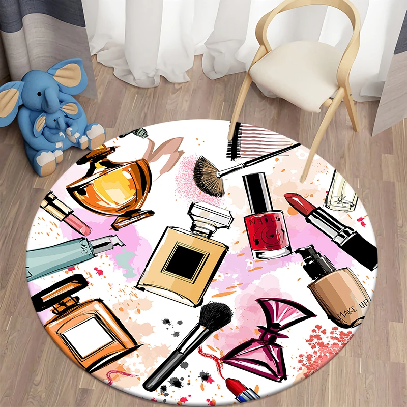 Nail Polish Lipstick Round Carpet for Living Room Rugs Girls Cosmetics Area Rug Doormat Bedroom Carpet Mat for children Girls plush rug decorative carpet silk wool rug plush carpet kids carpet