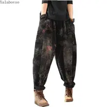 Осенние и зимние плюшевые вельветовые повседневные штаны Ретро свободные большие женские штаны-шаровары с эластичной талией для женщин брюки с высокой талией Z3