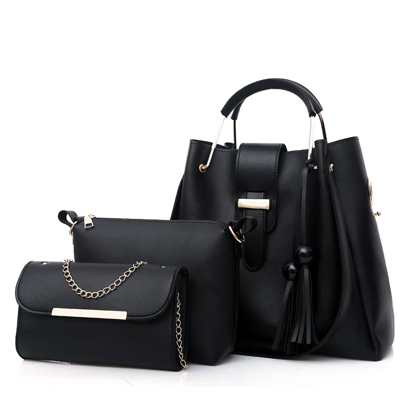 Сумки с верхней ручкой, Модные женские Сумки из искусственной кожи, большая вместительность, 3 комплекта сумок, три комплекта сумок через плечо, высокое качество, женская сумка-мессенджер - Цвет: black