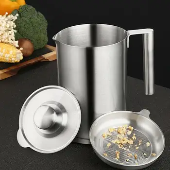 

1.2/1.8L Stainless Steel Oil Strainer Pot Container Jar Storage Can With Filter Cooking Oil Pot Kitchen Utensils New Arrival