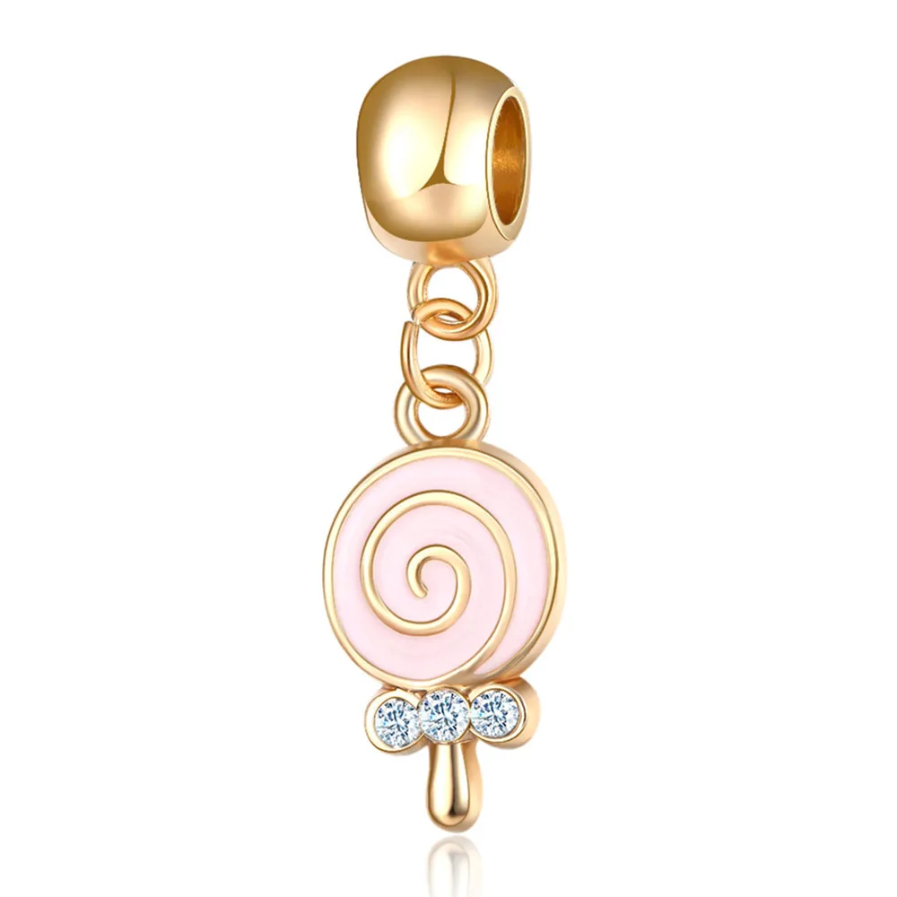 

1Pcs New Cute Gold Lollipop Candy Pendant DIY Beads Suitable for Original Pandora Charm Bracelet Ladies Jewelry Making Gifts