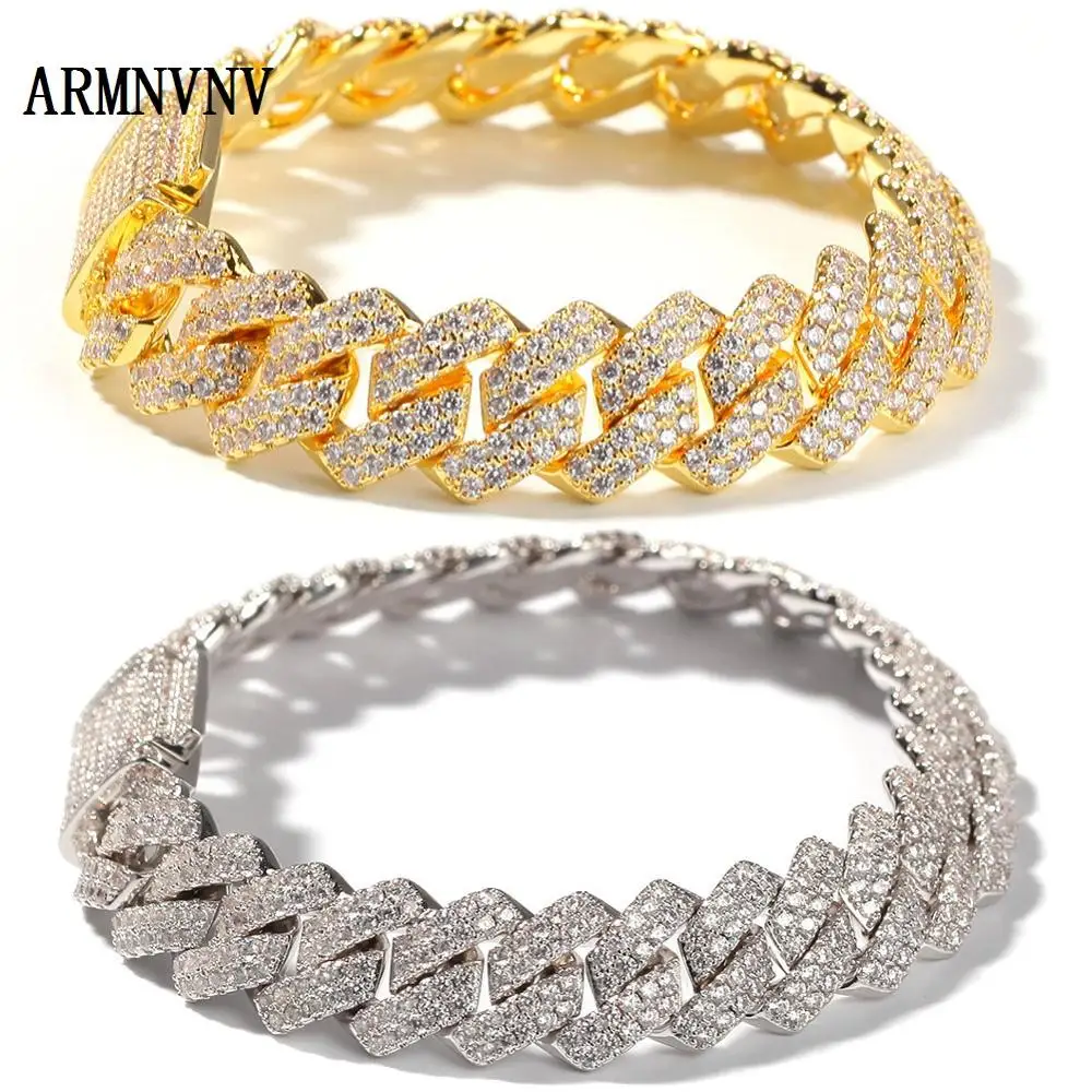 ARMNVNV, модный, 13 мм, кубинский браслет, микро, Pave, 3А, кубический циркон, браслет-цепочка, все, льдом, шарм, хип-хоп, ювелирное изделие для мужчин