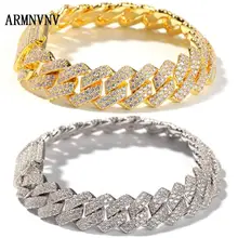 ARMNVNV, модный, 13 мм, кубинский браслет, микро, Pave, 3А, кубический циркон, браслет-цепочка, все, льдом, шарм, хип-хоп, ювелирное изделие для мужчин