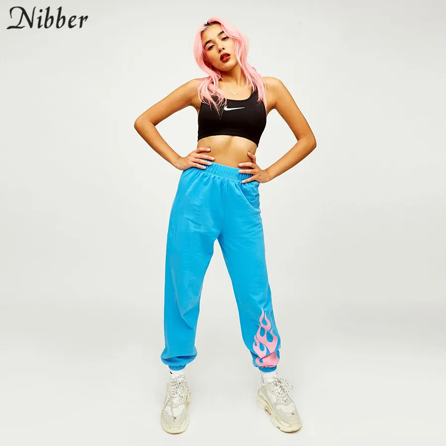 Nibber autumn fashion neon cotton basic Harem pants women Casual Street loose Sportpants Solid printing Active wear mujer