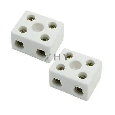 

5A 2 Pole Insulation Connector Porcelain Ceramic Terminal Block 2W5H 2Pcs