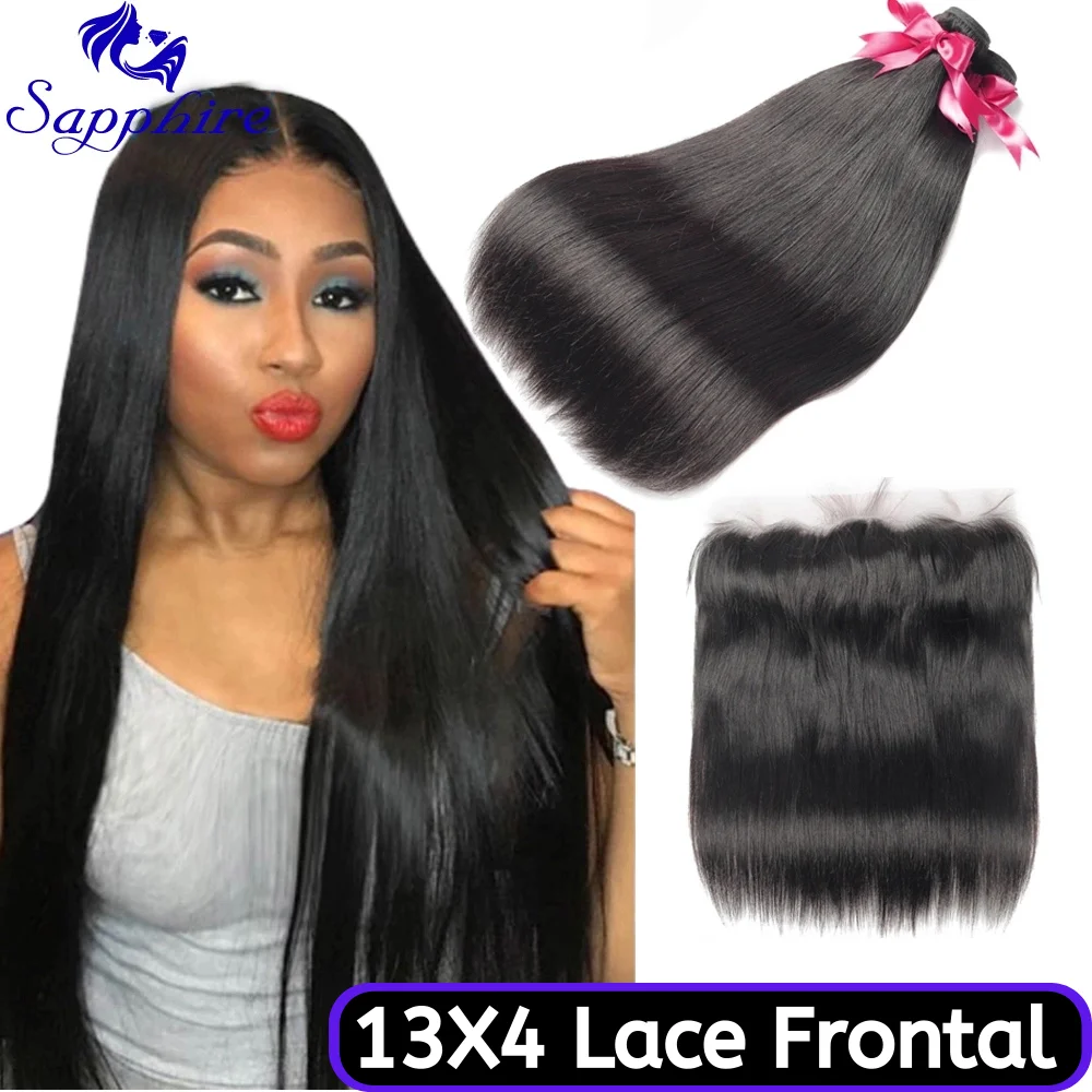 Pelo Frontal liso de 8-36 pulgadas con mechones extensiones de cabello humano mechones con extensiones de pelo ondulado mechones brasileños frontales con cierre Frontal