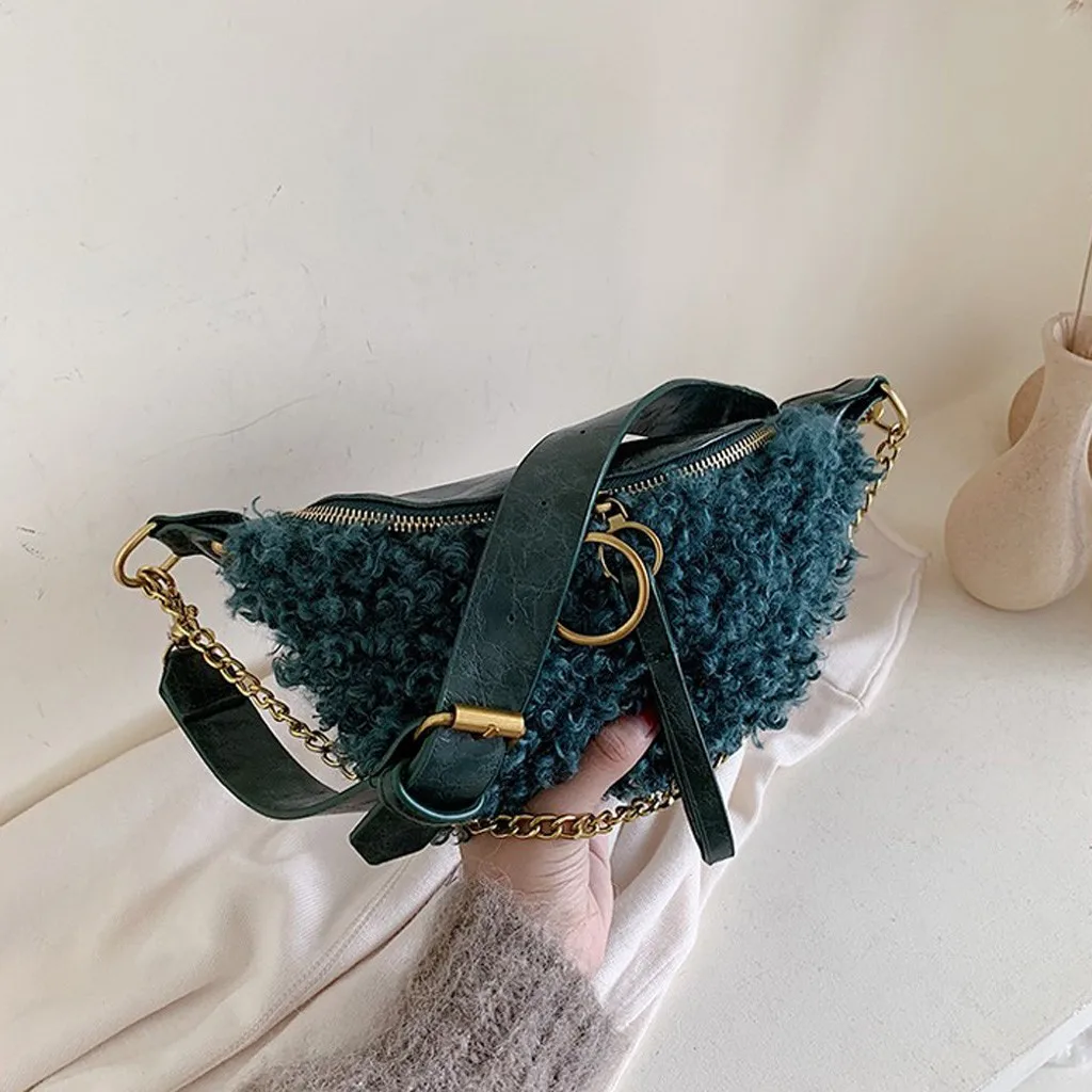 Women Waist Bag High Quality Female Plush Fanny Pack Blet Waist Bag New Fashion Luxury Chain Casual Shoulder Chest Bag#40