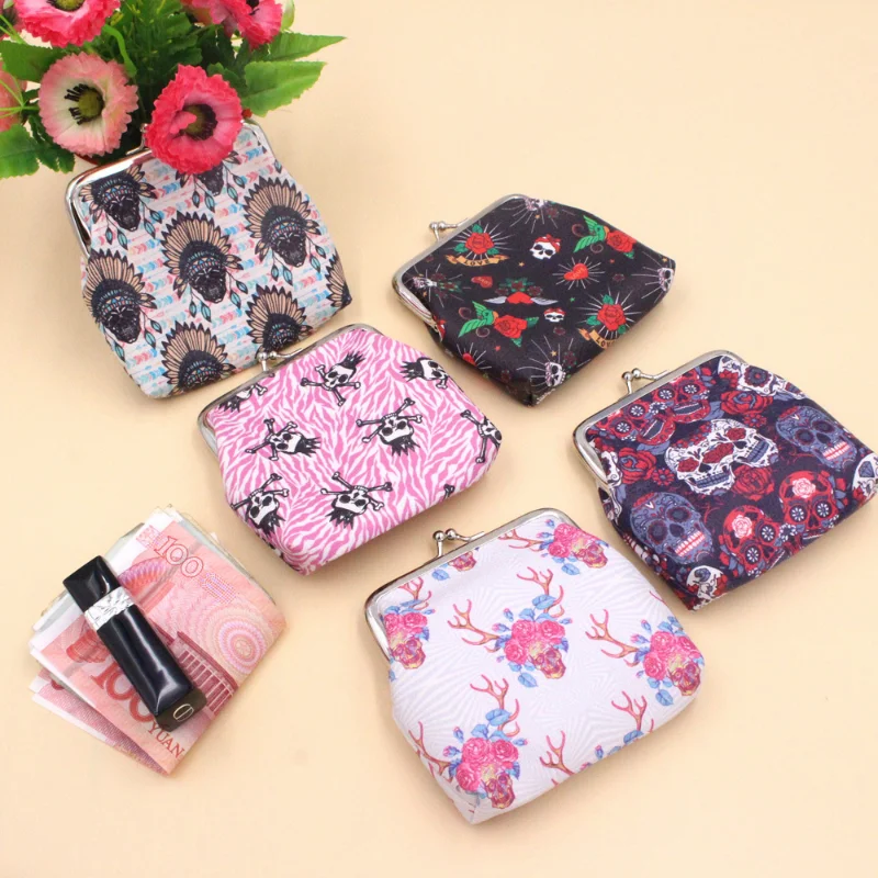 Skull Head Women's Coin Purse Printing Fashion Creative Short Wallet Retro Headset Bank Card ID Multifunctional Storage Bag | Багаж и