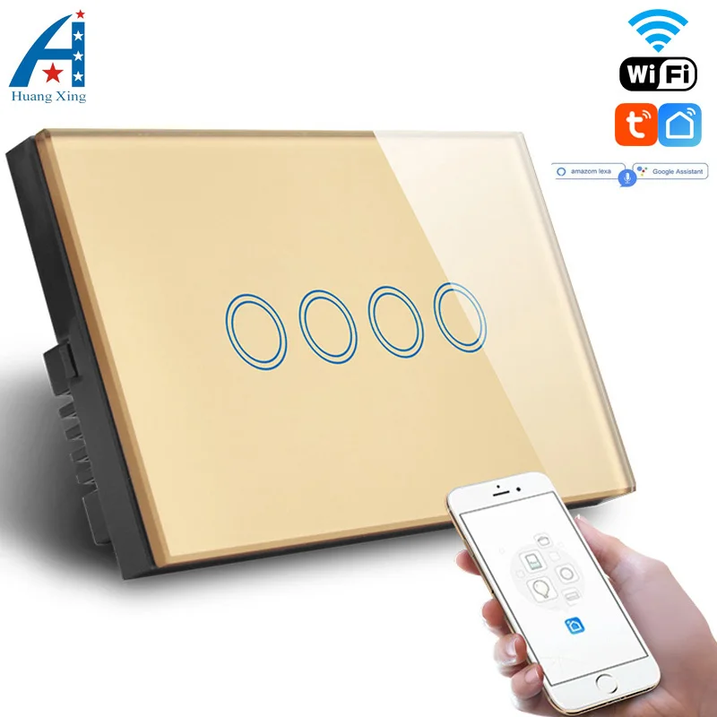 HUANGXING 1/2/3/4/8 Gang Smart WIFI wall switch Crystal Glass Wireless Light switchTuya App remote Switch With google alexa