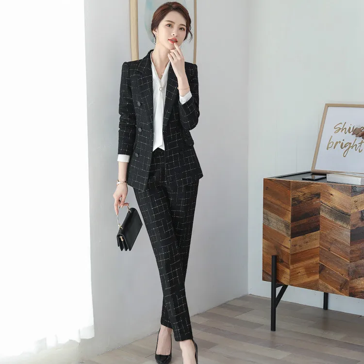 Women Clothes Professional Wear Lattice Women's New Fashion Korean British Style Suit Ladies Dress Uniforms Women Suit