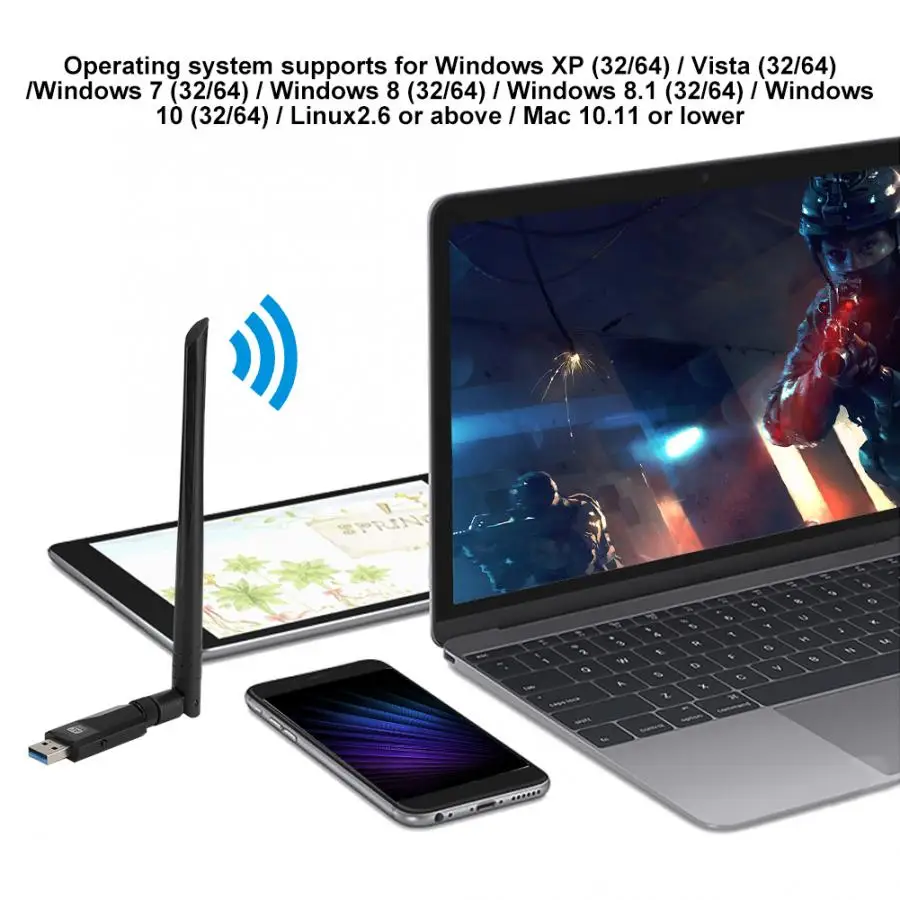 Беспроводной USB адаптер 1200M Двухдиапазонная беспроводная сетевая карта 2,4G/5,8G USB 3,0 Gigabit Wifi приемник для Windows XP/7/8