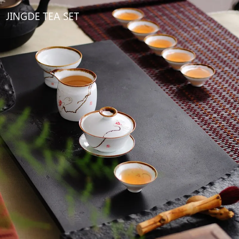 Retro Hand Painted Flower Pattern Ceramic Gaiwan Teacup Handmade Tea Tureen Bowl Chinese Porcelain Teaware Drinkware 120ml