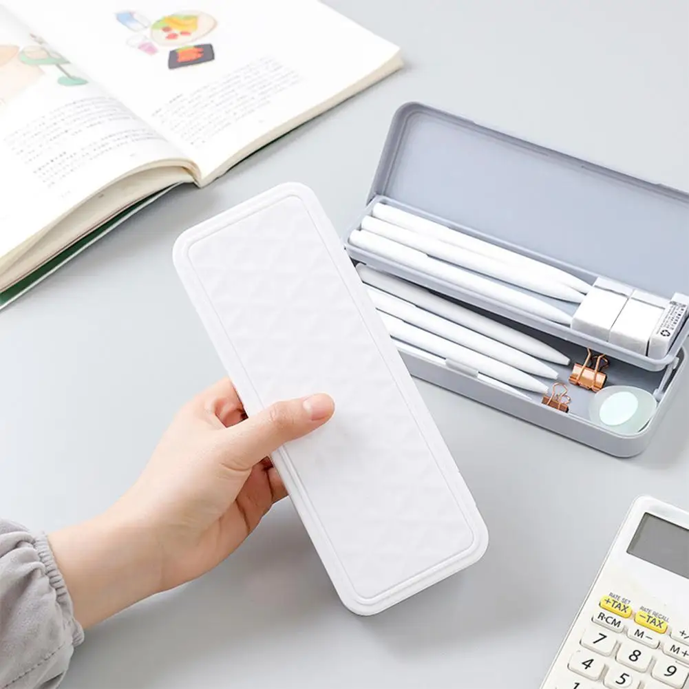 Portable Stationery Case Double-layer Pencil Case Plastic Pencil Box Pencilcase Student Stationery Organizer Pen Box