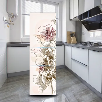 

HOT 3D Flowers Pattern Fridge Stickers PVC Refrigerator Door Self-adhesive Removable Wall Stickers Home Kitchen DIY Decoration