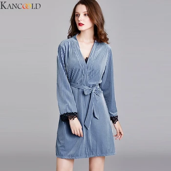 

KANCOOLD Women Silk Sexy Pajamas Sleepwear ladies gold velvet stitching two-piece home service pajamas New Style Spring Summer