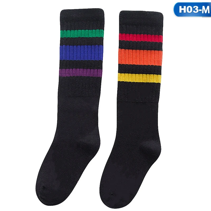 Child Boy Football Socks Striped Colored Rainbow Knee Socks Cotton School White Long Sock For Kids Girls Baby Boy Children