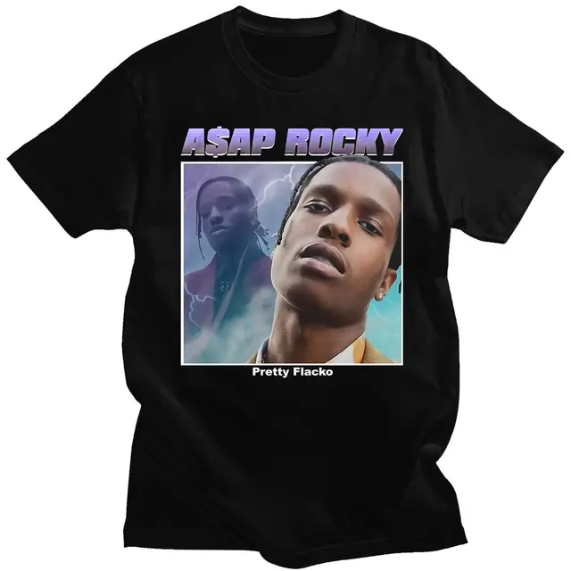 Hot Sale ASAP Rocky Portrait Graphic Aesthetics T-shirts Hip Hop Cotton Short Sleeve Loose Couple T-Shirt Casual Harajuku Tshirt Black 14
