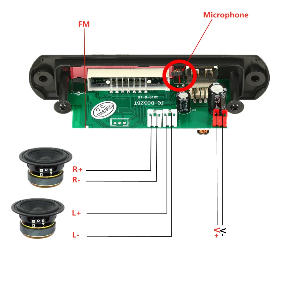 VICFINE Hands-free 6W amplifier MP3 Player Decoder Board 5V 12V Bluetooth 5.0 Car FM Radio Module Support TF USB AUX Recorders