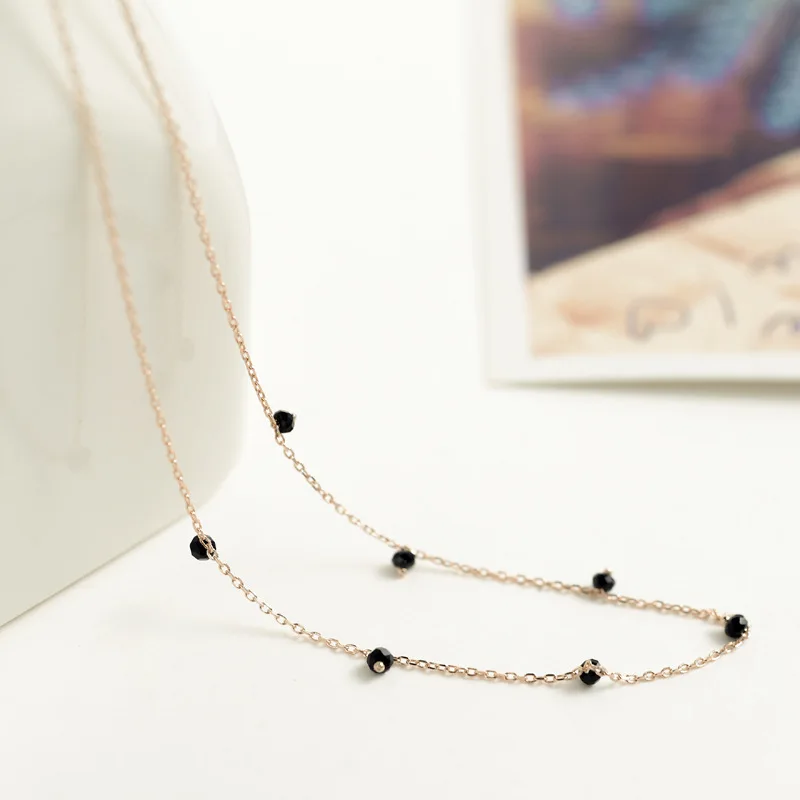 

S925 Fine Silver Fine-Small Black Bead Necklace Delicacy Seiko Choker Online Celebrity INS-Elegant Necklace Xl7081